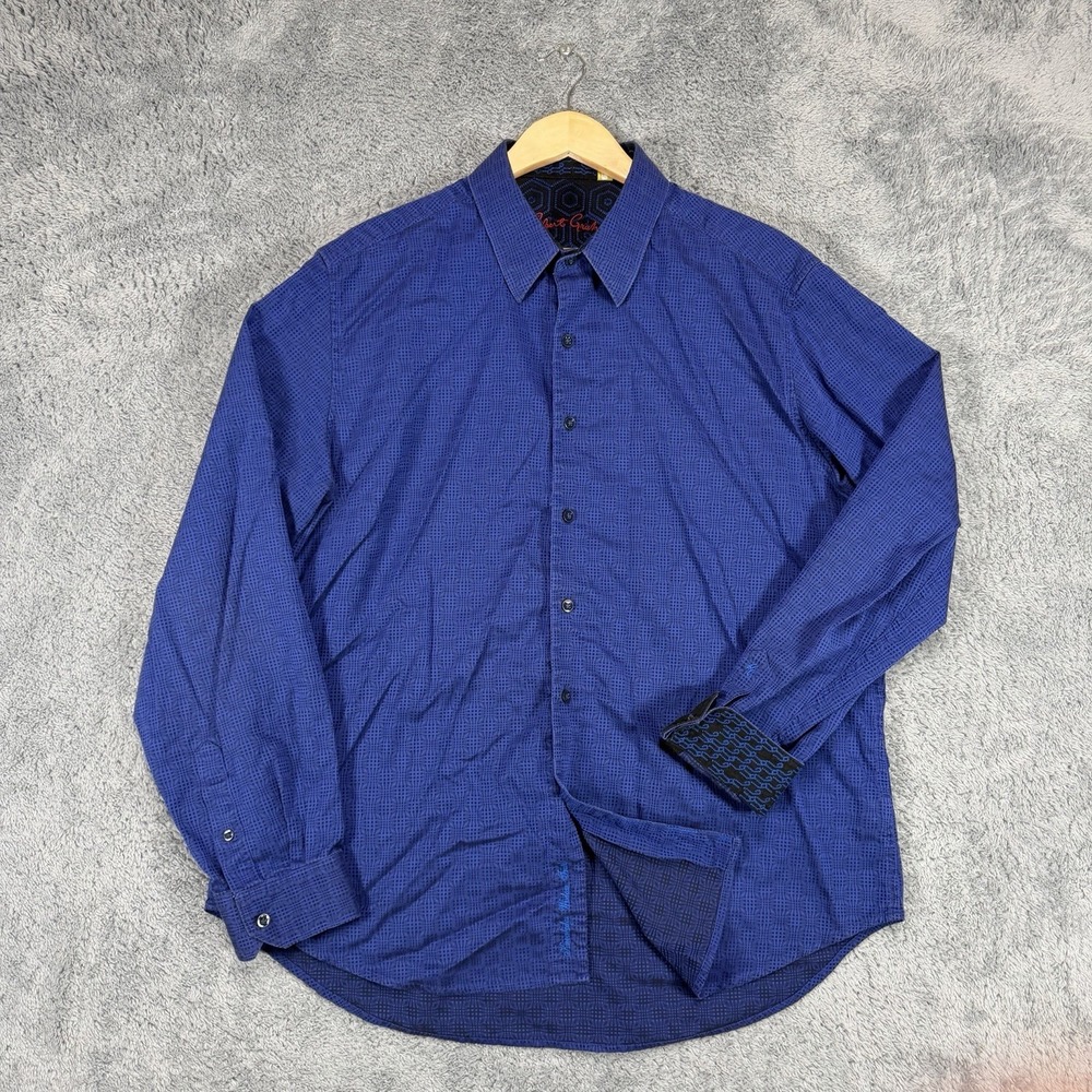 Robert Graham Shirt Mens 2XL Classic Fit Blue Geometric 100% Cotton Flip Cuffs